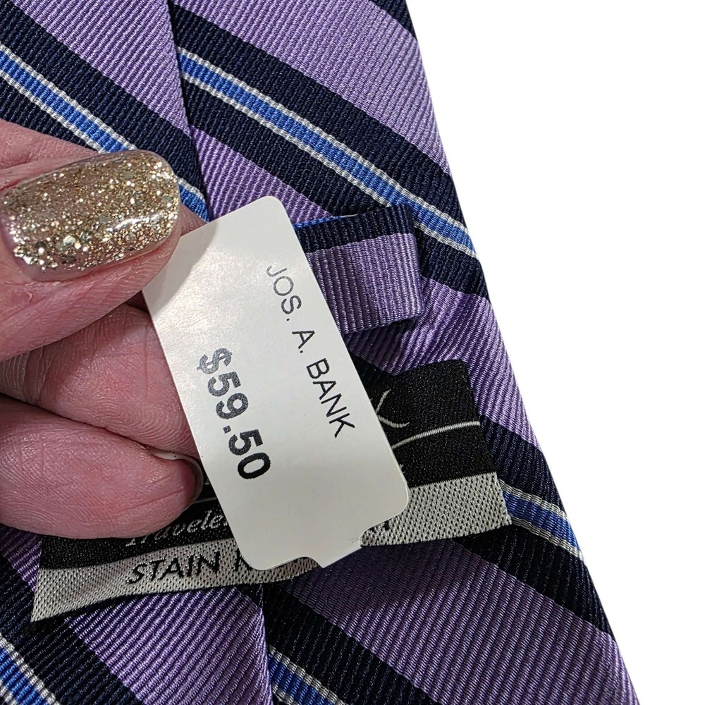 Jos. A. Bank Striped Silk Dress Tie Traveler's Collection Stain Resistant Purple - Picture 9 of 12